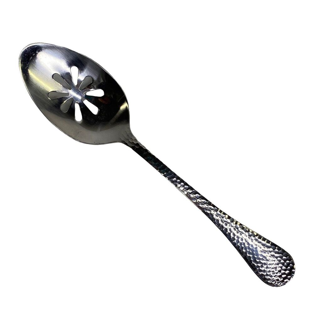 Wallace Continental Hammered Serving Spoon Slotted Pierced 18/0 Stainless Glossy